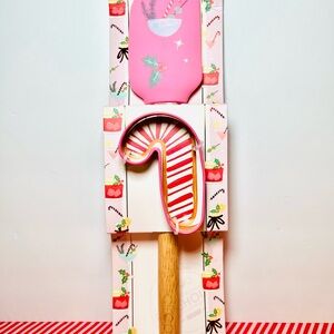 Christmas Martini Cocktail Glass Silicone Pink Spatula Candy Cane Cookie Cutter